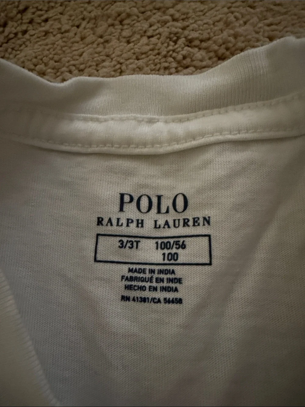 Ralph Lauren White V-Neck Tee with Navy Polo Logo